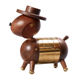 Nordic Walnut Dog Calendar Solid Wood Head Rotatable Toys Office Study Decor 18K gold