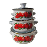 Maxbell 3Pcs Enamel Stockpot with Lid Gifts Cooking Pots for Cooking Restaurant Home Red