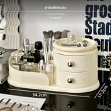 Maxbell Large Capacity Makeup Organizer, Cream Color Cosmetic Storage Box with Drawers, Desktop Vanity Organizer, Skincare Perfume Holder, Lipstick Brush Tray, Creative Plastic Storage for Dressing Table Cream Lid Silver