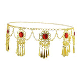 Maxbell 4xTassel Waist Chain Metal Belt Trendy Belly Chain for Props Halloween Wedding Red Gold
