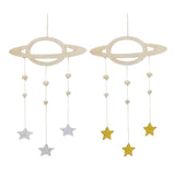 Maxbell 2Pcs Nordic Planet Star Kids Room Nursery Wood Wall Hanging Home Decor
