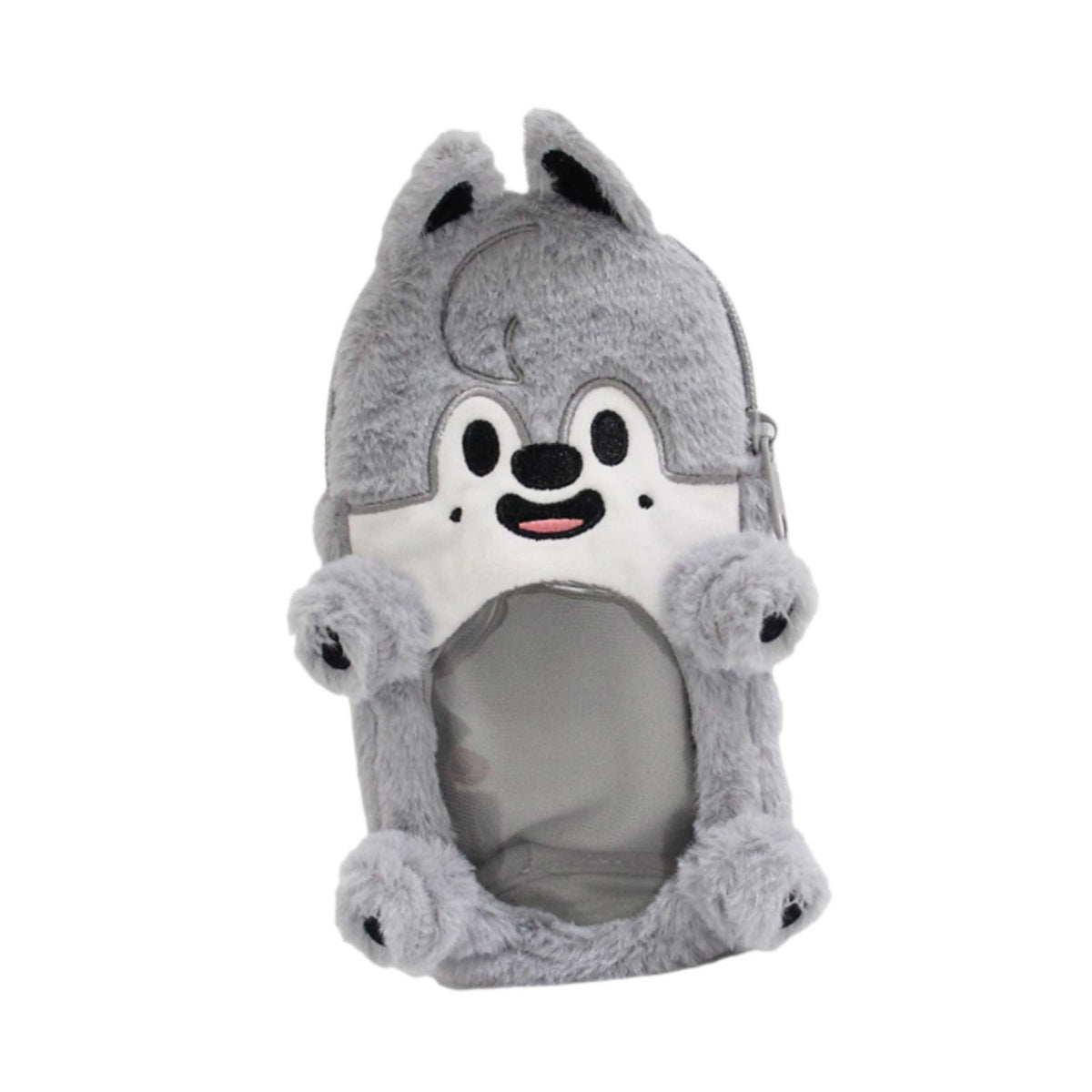 Maxbell Plush Photocard Holder Portable Protector Hanging Decoration Protective Case Gray Wolf