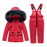 Maxbell Children Winter Hooded Duck Down Jacket + Trousers Snowsuit  Red - S