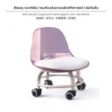 Maxbell 2-Piece Transparent Acrylic Stool Set with casters, Ergonomic Backrest & Soft padding, Modern Minimalist Small Rolling Chair for Home, Kids, Multi-Function, Moveable Pink