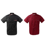 Maxbell 2Pcs Unisex Short Sleeve Chef Jacket Restaurant Cook Uniform 3XL Black+Red
