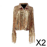 Maxbell 2xWomen's Sequin Jacket Shiny Lapel Coat for Cosplay Exhibition Beach Vacation gold