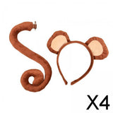 Maxbell 4xMonkey Ears and Tail Set Cute for Masquerade Animals Themed Parties Festival