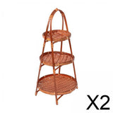 Maxbell 2xBamboo Woven Fruit Basket Decor Bamboo Storage Basket for Kitchen Table Cafe 3 Layers 45cmx22cm