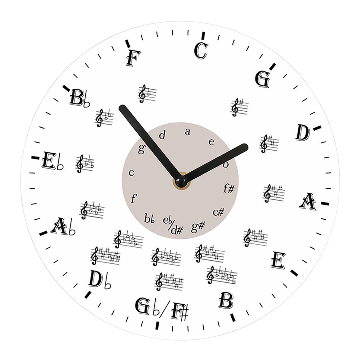 Round Music Note Wall Clock Housewarming Home Classroom Studio Hanging Clock 25cm