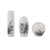 Maxbell 3pcs Dollhouse Miniature Ceramic Flower Vase with Black Painted Floral