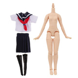 Maxbell Natural Skin Nude Body and Cute School Uniform Clothes for 1/6 Blythe Doll