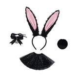 Maxbell Bunny Ears Headband Tail Set for Halloween Fancy Dress Animal Themed Parties Black