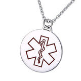 Maxbell Charm Medical Alert ID Stainless Steel Round Engraved Pendants Necklace Red - Aladdin Shoppers