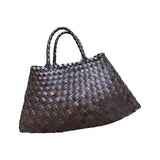 Maxbell Women Woven Tote Bag PU Leather Shopping Bag Handbag for Beach Work Vacation 40cmx22cmx13cm