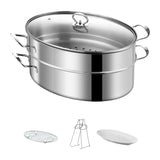 Maxbell Fish Steaming Pot with Cover Oval Cookware for Eggs Vegetables Coarse Grains Double Layer