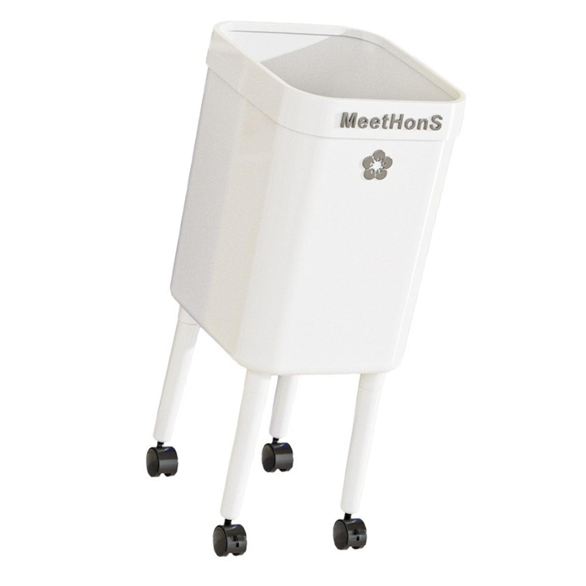 Trash Bin with Wheels High Legs Design Garbage Can for Bathroom Kitchen Home White