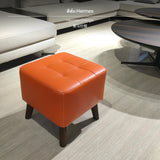 Maxbell Genuine Leather Ottoman Stool Genuine Leather Ottoman Stool, sturdy Wood Frame, Modern Square Leather Footrest, Multipurpose Shoe Bench for Living Room, Makeup, Entryway, personalized hues Available, No Assembly Needed Hermes Orange