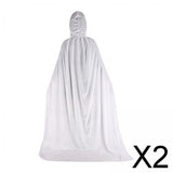 Maxbell 2xHalloween Cosplay Long Hooded Cloak Cape Sturdy Accessory for Dress up Party 170cm White