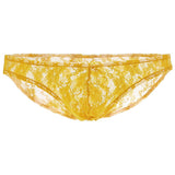 Maxbell Sexy Mens Low-rise Transparent Panties Lace Hipsters G-String L Yellow - Aladdin Shoppers