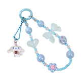 Maxbell Beaded Phone Charm with Metal Hook Pendant Cartoon Lovely for Women Wristlet Blue
