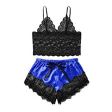 Maxbell Women Sexy Lace Vest Crop Tops Panty Lingerie Sleepwear Royal Blue XXL