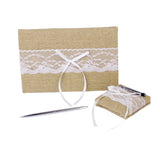 Maxbell RUSTIC Burlap Jute Lace Wedding Ceremony 2 Flower Girl Baskets & Guest Book Pen