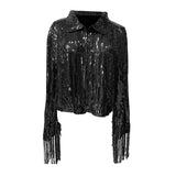 Maxbell 2xWomen's Sequin Jacket Shiny Lapel Coat for Cosplay Exhibition Beach Vacation black