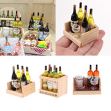 Miniature Wine Juice Bottles Cup Wood Rack 1/12 Dollhouse Drink Model 3 Sets