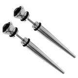 Maxbell 2pcs Cool Mens Earring Ear Stud Stainless Steel Black Agate Fake Plug