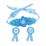 Maxbell Maternity Sash with Corsage Pin Set Floral Pattern for Gender Reveal Parties Blue