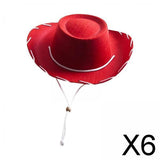 Maxbell 6xFelt Cowboy Hat Cowgirl Hats with Wind Lanyard Sunhat for Holiday Dress up Red