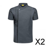 Maxbell 2xChef Coat Jacket Short Sleeve Cafe Restaurant Apparel Pub Unisex Uniform Gray M