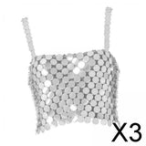Maxbell 3xShiny Sequined Crop Top Hollow Out Bralette Sparkly for Club Halloween Beach