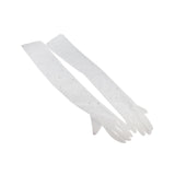 Maxbell 2xBridal Gloves Full Finger with Rhinestones Mesh Opera Gloves for Accessories