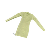 Maxbell 1/6 Scale Female Clothes Side Zipper with Sleeves Elastic Tight Fitted Dress Light Green