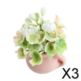 Maxbell 3xMiniature Potted Plant 1/12 Bedroom Artificial Flower Model Scenery Supplies