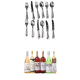 Maxbell Set Stainless Steel Metal Tableware Dollhouse Miniature + 6pcs Wine Bottles Set