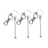 Maxbell 3x Beaded Keyring Bars Plating Metal Beaded Keychain for Jewelry Making Gift silvery