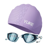 Maxbell Swim Goggles & Swim Cap Set Eyewear Comfortable Lightweight Swimming Goggles Purple