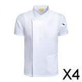 Maxbell 4xChef Coat Jacket Short Sleeve Cafe Restaurant Apparel Pub Unisex Uniform White L
