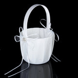 Maxbell 2pcs Elegant White Satin Wedding Ceremony Party Diamante Flower Girl Basket