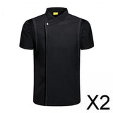 Maxbell 2xChef Coat Jacket Short Sleeve Cafe Restaurant Apparel Pub Unisex Uniform Black L