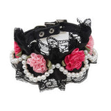 Maxbell Maxbell Pet Dog Cat Puppy Imitation Pearls Necklace Flower Lace Collar Belt Black S