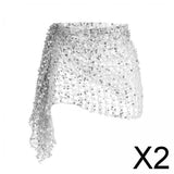 Maxbell 2xBelly Dance Hip Scarf for Women Waist Scarves Hipscarf Festival Clothing silver