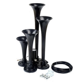 Maxbell Loud 150dB 4/Four Trumpet Train Air Horn With 12V Electric Solenoid Black - Aladdin Shoppers