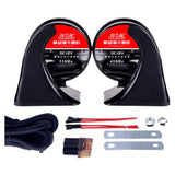 Super noisy waterproof coiled horn, 12V car horn, universal fit, double tone Black Flagship 2pcs+Relay
