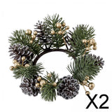 Maxbell 2xChristmas Candle Ring Wreath Supplies Decor Candle Holder for Home Party Bar Gold
