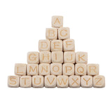 Maxbell 26 Pieces Natural Alphabet Letter Wood Beads Wooden Cube Craft DIY Jewelry