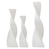 Maxbell 3x Plant Pot Slender Geometric Planter Farmhouse Ceramic Twisted Flower Vase White