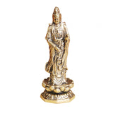Maxbell Mini Guan Yin Statue Standing on Lotus Brass Figurine for Bedroom Decorative